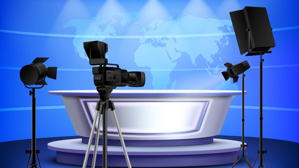 Realistic Blue News Studio Interior