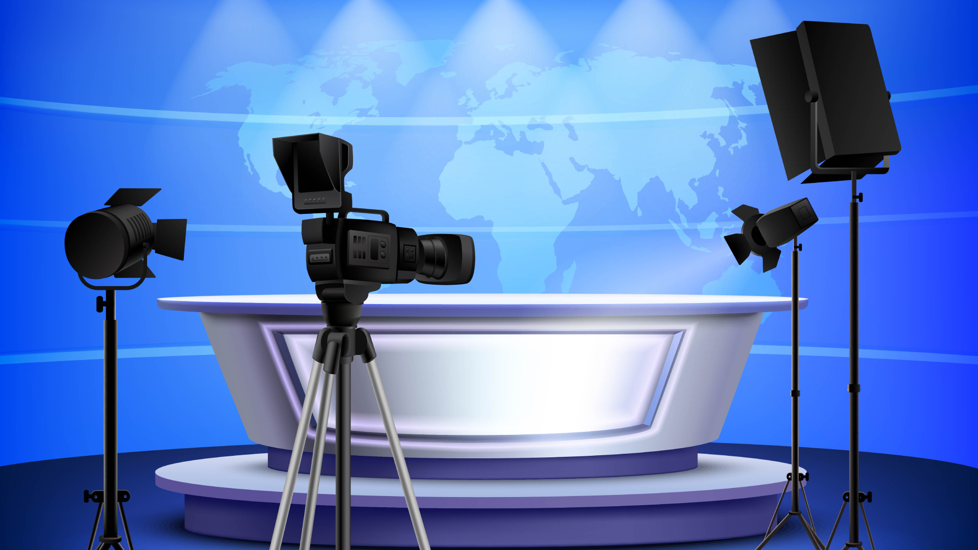 Realistic Blue News Studio Interior